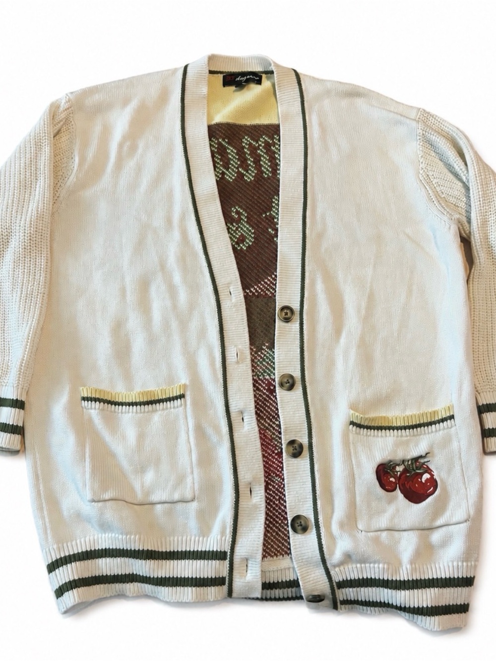 Cream Tomato Embroidered Grandpa Cardigan Retro Cottagecore Size M